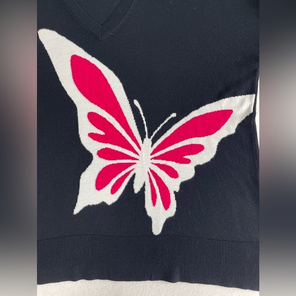 Laurie Felt Black sweater with a groovy, colorful butterfly on front. Size L - Picture 1 of 7